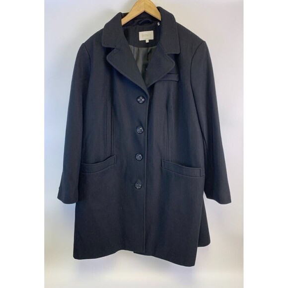 Laundry Shelli Segal Black Pea Coat Collared Button Mid Wool Blend Plus Size 2X - Picture 1 of 12